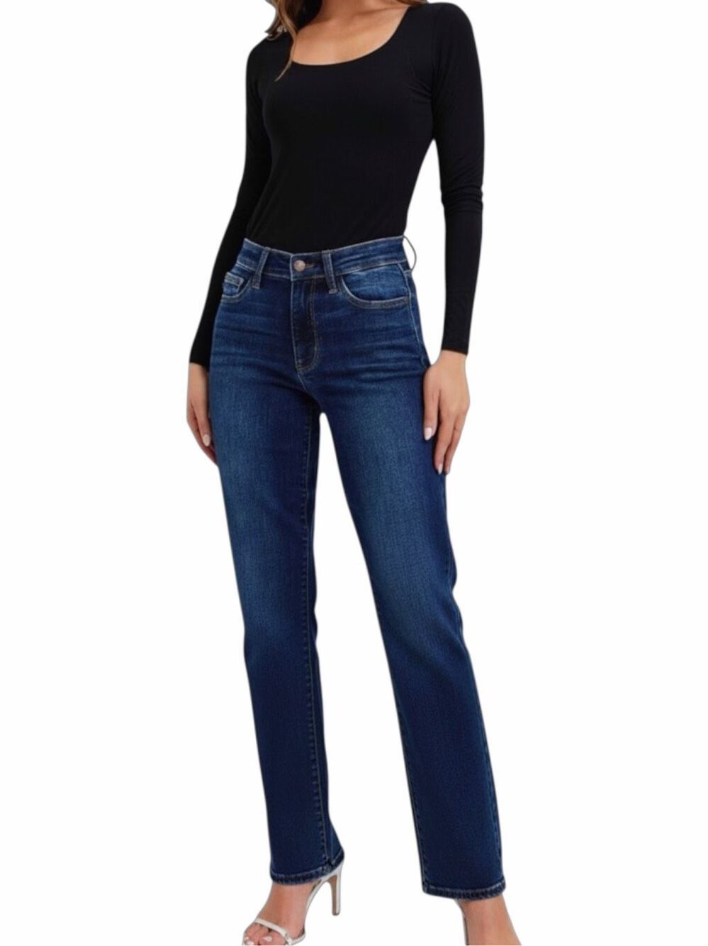 JUDY BLUE Mid Rise Straight Leg Stretch Jeans Women’s Dark Wash 13/31